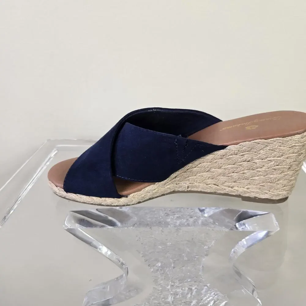 Tommy Bahama Shoes Womens Size 7.5 Blue Stacey Wedge Espadrille Sandals Slide